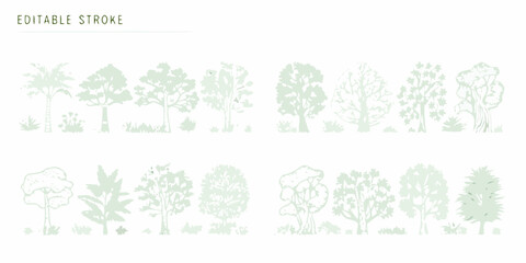 Tree silhouettes collection editable stroke vector illustration on a white background © Ganesh