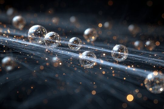 Abstract data visualization of a complex scatter plot with a clear separation line, Machine Learning classification concept, glowing spheres, 3D render, 8k,