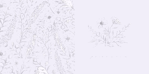 Obraz premium Delicate lilac floral ornament detailed line art on a pale background