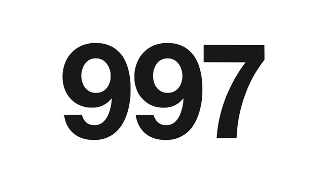 Bold number 997 text on dark background.