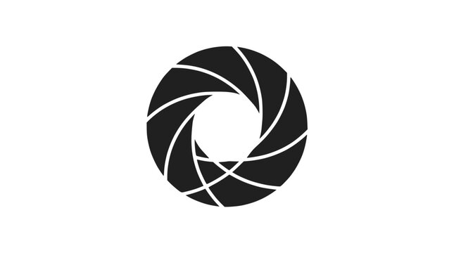 Camera lens aperture icon on dark background.