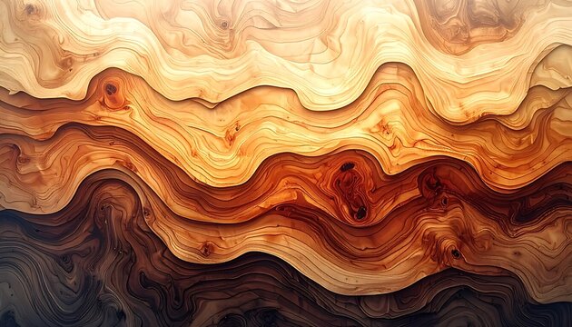 Wood texture with wavy brown layers.