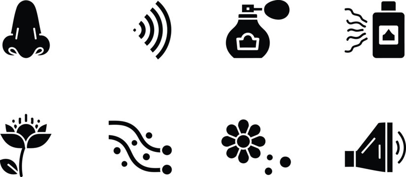 Olfactory and sensory science research icon set