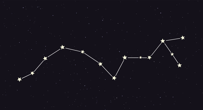 Simple illustration of a star constellation against a dark starry night sky background with connecting lines showing the celestial pattern.