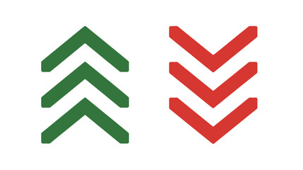 Green up chevron arrows and red down chevron arrows vector icon set for growth and decline indicators modern flat design isolated collection © MOSTJESMIN