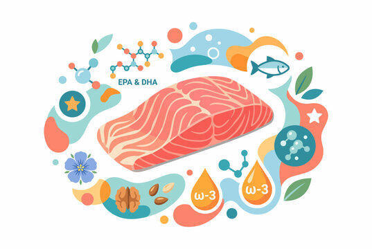 Omega 3 fatty acid sources and salmon fillet nutritional diagram