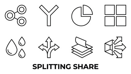 Fototapeta premium Splitting share icons diagram chart drops arrows layers box split merge connect separate abstract.