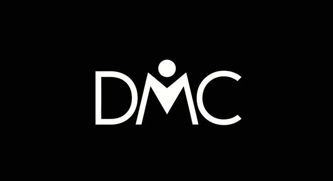 Minimalist DMC typography logo with human figure icon