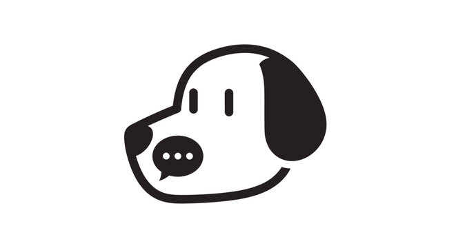 Minimalist dog head icon with speech bubble on white background