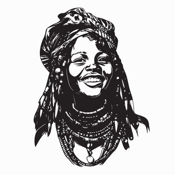 Happy Himba Woman Smiling in Traditional Clothing Vector