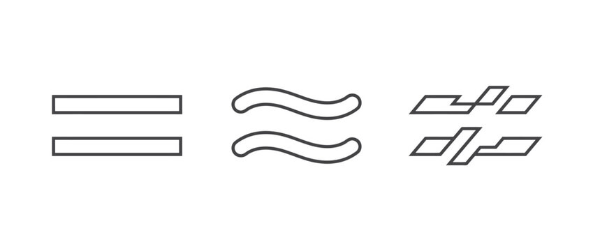 Black line icons representing equality parallelism similarity and equivalence on white background