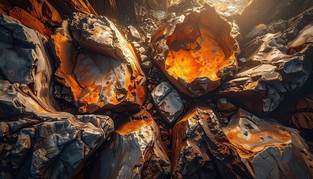Molten lava rocks in dark environment.