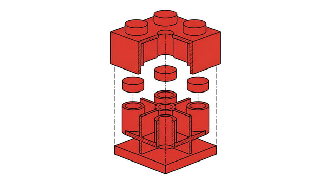 Clego brick vector technical diagram of plastic toy assembly