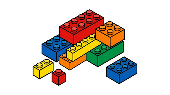 Colorful clego brick vector blocks stacked in isometric view