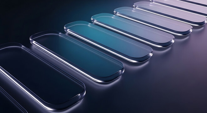 Abstract Futuristic Digital Technology Background With Glowing Blue Glass Rectangular Panels And Neon Light Effects
