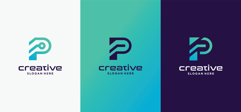Modern Letter P Technology Logo Collection  Futuristic Initial P Digital Monogram Vector Set