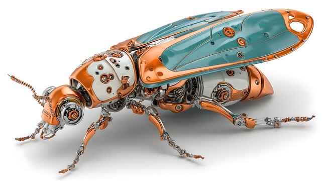 A robotic mechanical insect model, isolated on white 