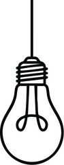 Fototapeta premium Black light bulb icon hangs from cord on white background