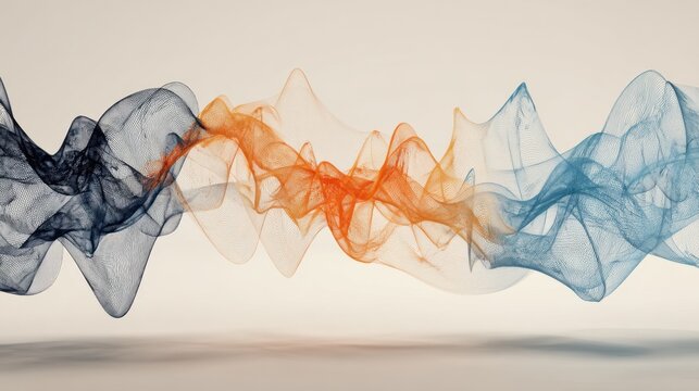 Abstract colorful wave pattern in blue, orange, and black with smooth flowing lines creating dynamic visual effects