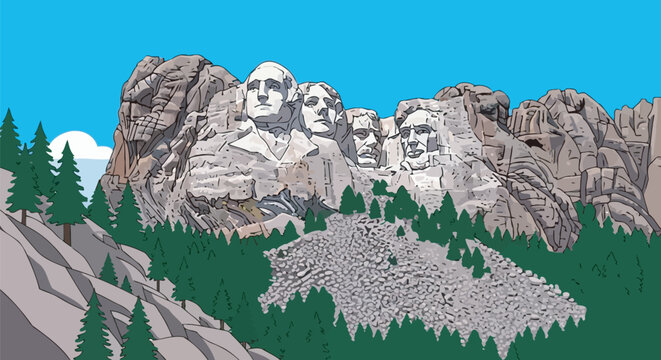Mount Rushmore, American landmark, presidential monument, vector illustration, South Dakota