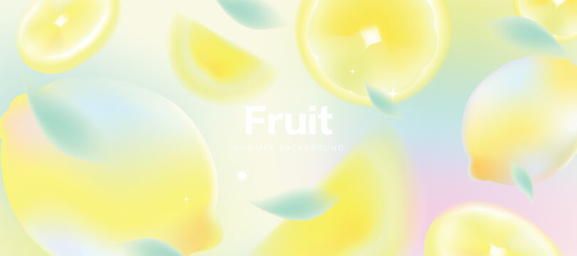 Abstract colorful gradient fruit background. Minimalist poster with lemon. Modern summer and spring wallpaper design for drink menu, promotion, beverages, ads.