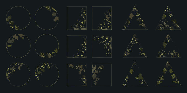 Geometric shapes with camouflage pattern on a dark background