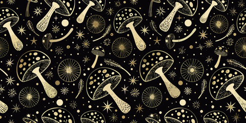 Mushroom Pattern A Detailed Vector Illustration On A Dark Background © Sabuj