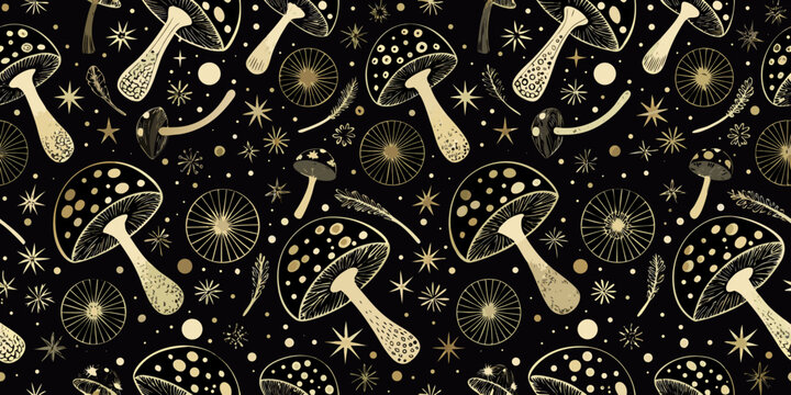 Mushroom Pattern A Detailed Vector Illustration On A Dark Background