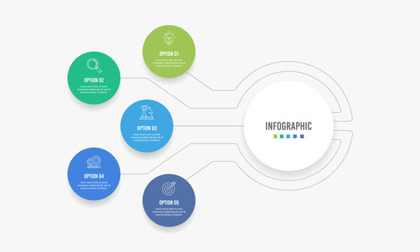 Business Mind Map Infographic Template with 5 Options or Steps for Corporate Presentation. Vector illustration.