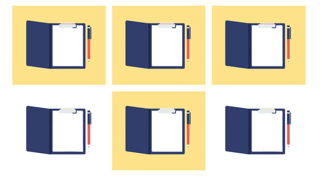 Vector notebooks, blue notebooks, yellow backgrounds, stationery icons, office supplies, notebook set, vector illustrations