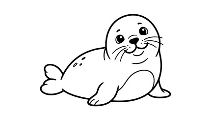 Naklejka premium Black and white cartoon seal lying down and smiling