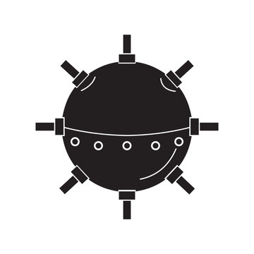 Underwater naval mine weapon for sea war silhouette icon.