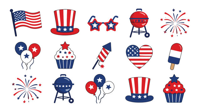 Independence day patriotic celebration icons set