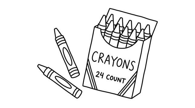 Box of crayons and loose crayons outline art supplies
