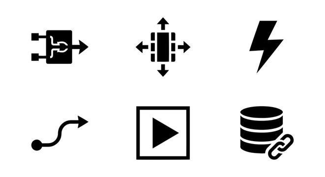 Technology icon set, solid black, white background, vector illustration