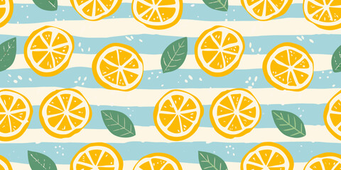 Lemon And Mint Leaf Pattern Illustrated Vector Design © Raben