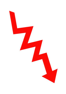 Red downward zigzag arrow icon isolated on transparent background