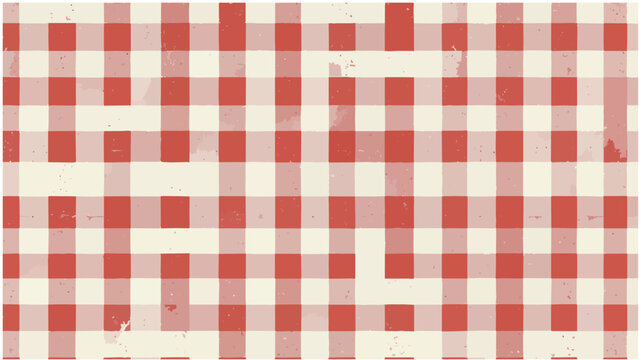 classic red and white gingham seamless pattern with bold checkered design, timeless fabric texture for textile, fashion, and kitchen decor.