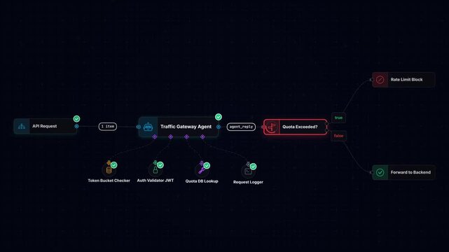 Api Rate Limiter AI Workflow Graph Loop - Vibrant Pink Green Motion Graphic