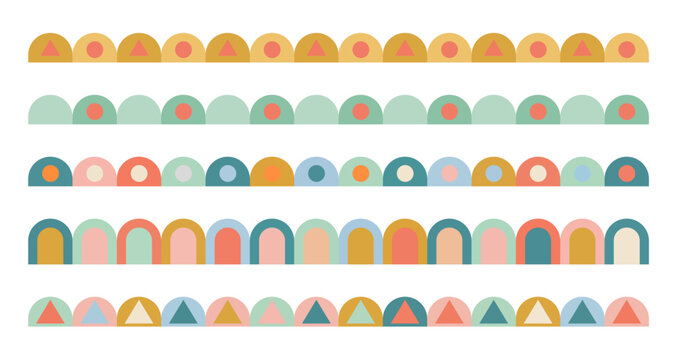 Geometric Border Patterns Vector. Decorative Seamless Shape Frames Collection. Modern Abstract Divider And Trim Elements