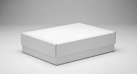 Naklejka premium Rectangular white cardboard box with lid, closed paper container isolated on a light gray background