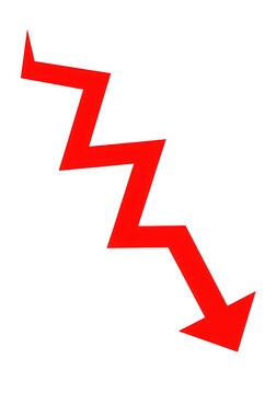 Red zigzag downward arrow icon isolated on transparent background