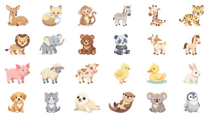Obraz premium Cute Cartoon Baby Animals Collection for Kids
