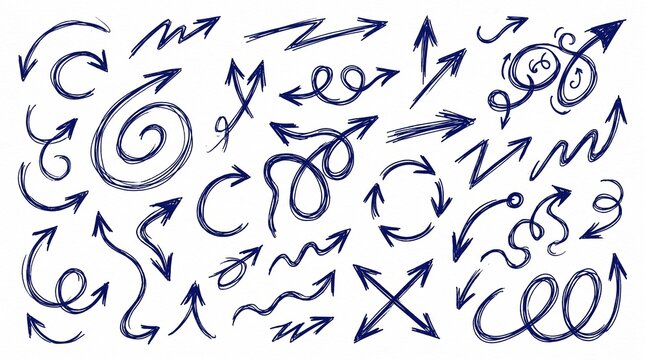 Messy hand drawn sketch directional arrows monochrome background pattern