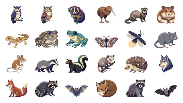 Set of Adorable Woodland and Nocturnal Animals Clipart