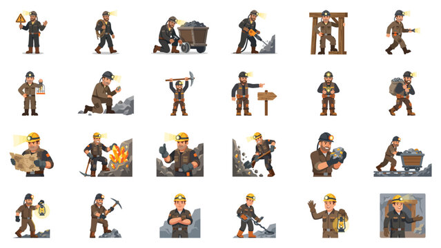 Miner Professions Set Diverse Mining Activities and Tools