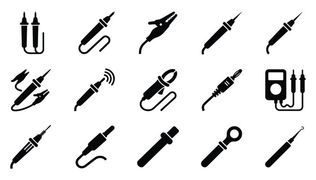 Electronic testing tools probe and multimeter accessories icon set vector illustration equipment.