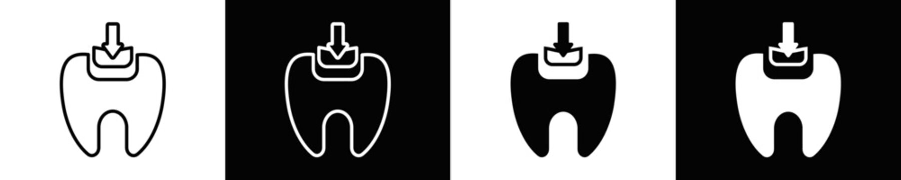 Tooth Filling Icon Set White And Black Background Style