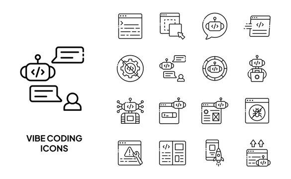 Vibe Coding AI Bot Outline Icon Set Development Tech