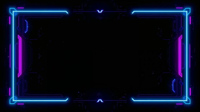 AI generative. Futuristic Cyberpunk HUD Frame with Neon Blue and Purple Glow. 1
